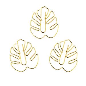Monstera leaf shaped paper clips, gold decorative paper clips