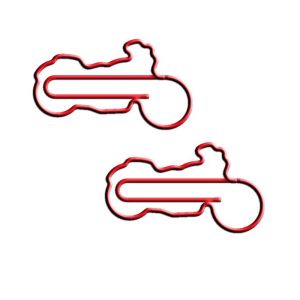 motorcycle shaped paper clips in red, vehicle decorative paper clips