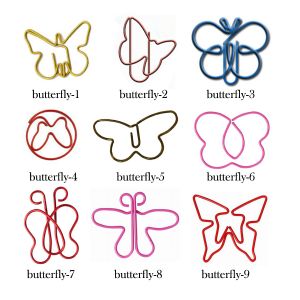 shaped paper clips in butterfly outlines