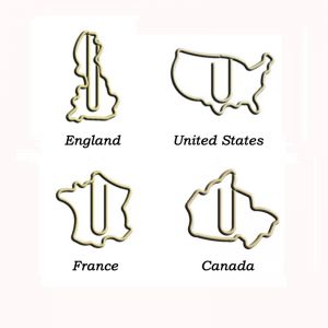 country map decorative paper clips, fun shaped paper clips