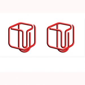cube shaped paper clips in red, decorative paper clips