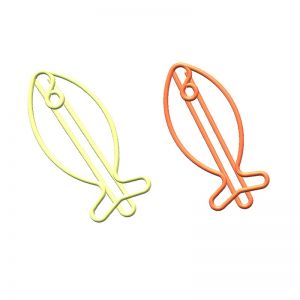 wire jumbo colored paper clips in fish outline, fish giant paper clips