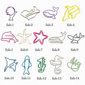 shaped paper clips in different outlines of fishes or marine lives