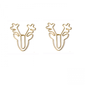 reindeer shaped paper clips, gold paper clips
