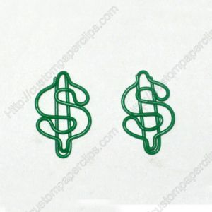 green US dollar sign $ shaped paper clips, fun promotional paper clips