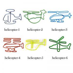 shaped paper clips in different helicopter outlines, aircraft paper clips