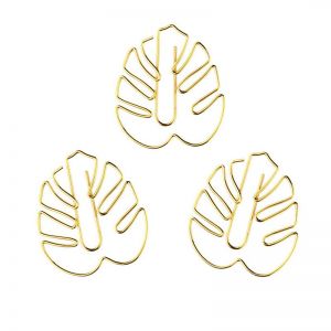 Monstera leaf shaped paper clips, gold decorative paper clips