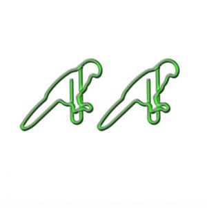bird shaped paper clips in green parrot outline, animal paper clips