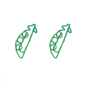 pea pod shaped paper clips in 2 colors, vegetable paper clips