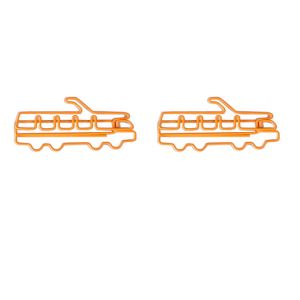 trolleybus shaped paper clips in orange, bus shaped paper clips