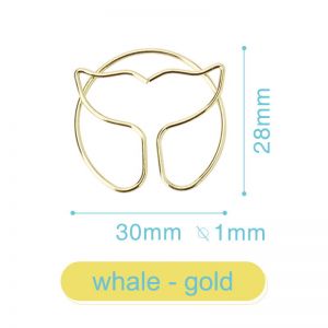 gold whale shaped paper clips, fish decorative paper clips