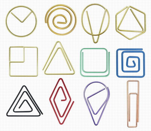 geometric shaped paper clips, gold decorative paper clips
