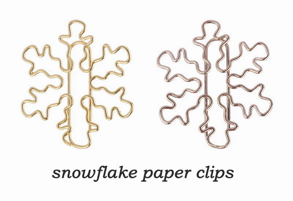 snowflake shaped paper clips, gold decorative paper clips