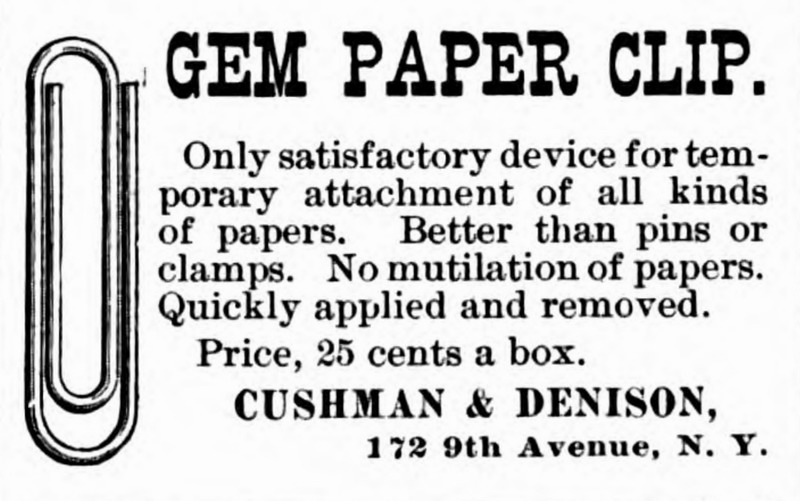 paper clip advertisement in 1893