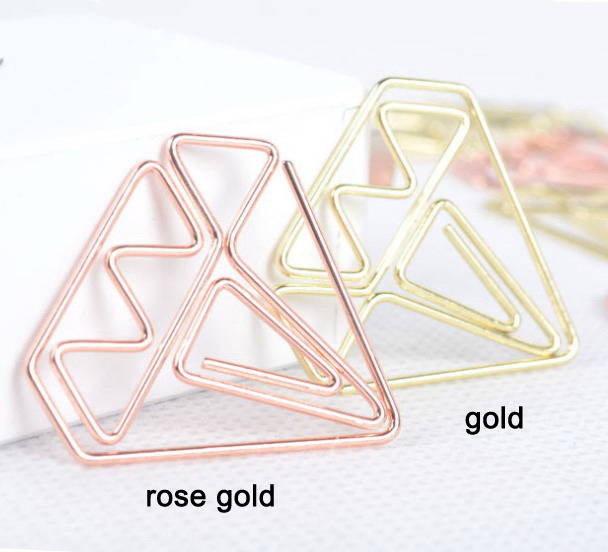 shaped paper clips in gold and rose gold